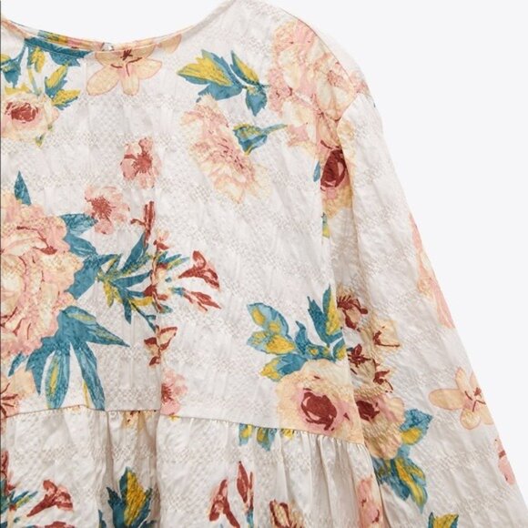 Zara Floral Tiered Dress Boho 3/4 Sleeve Size Small Flowy NWT - Picture 3 of 6